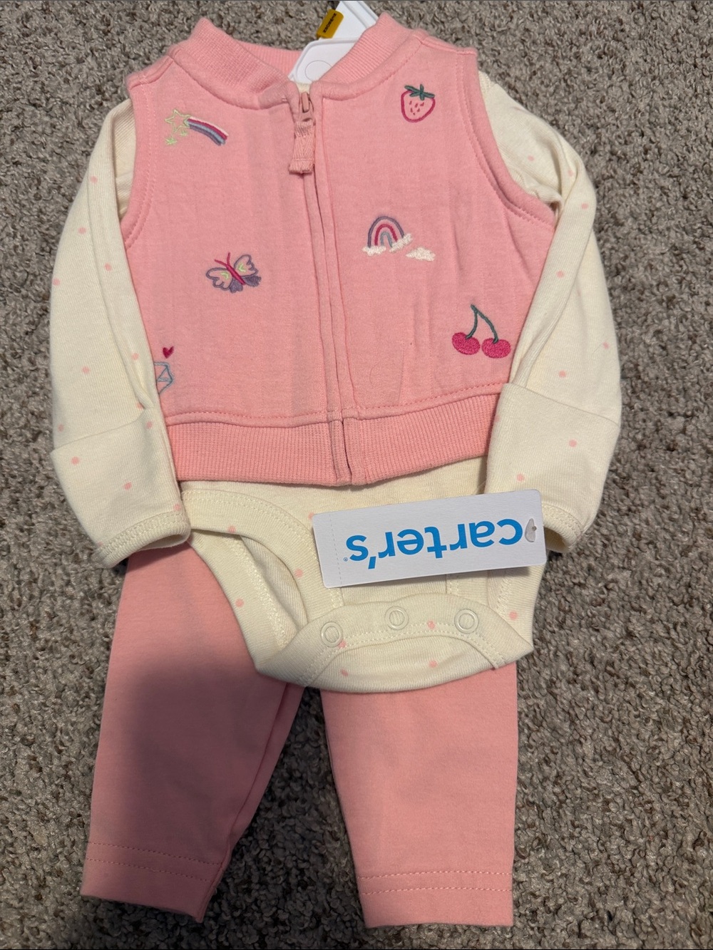 Carter's Pink and Cream Embroidered Baby One-Piece Set